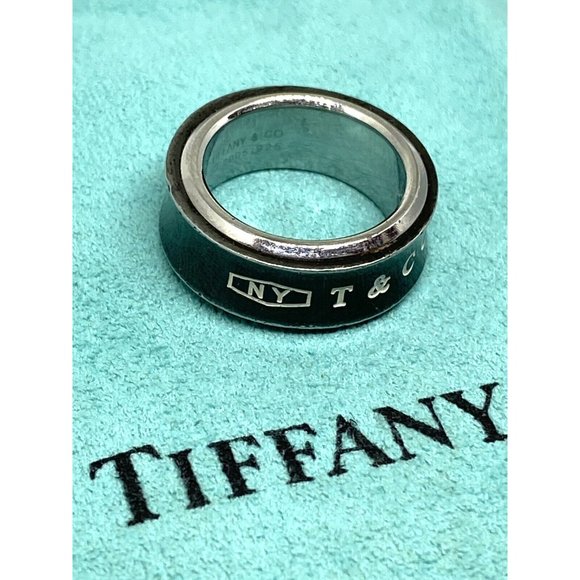 TIFFANY & CO SILVER TITANIUM 1837 RING SIZE 5.5 POUCH INCLUDED - Picture 1 of 11